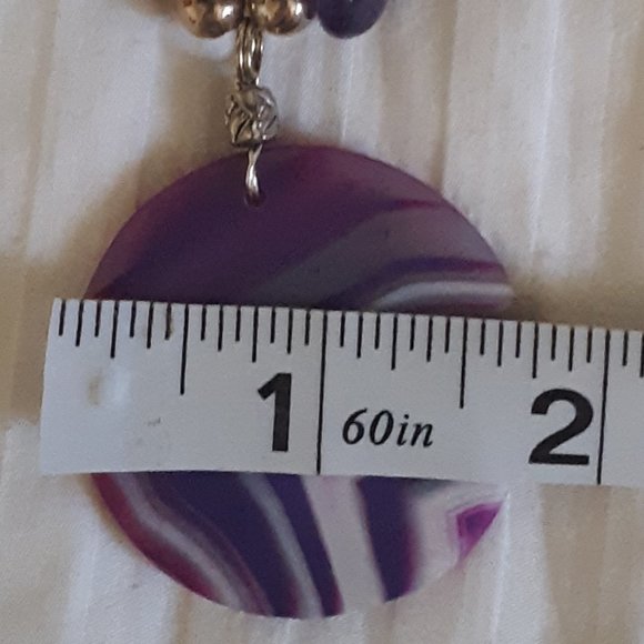 Amethyst Chips? Purple Silvertone Beads Agate Pendent? Necklace-read description - Picture 7 of 10